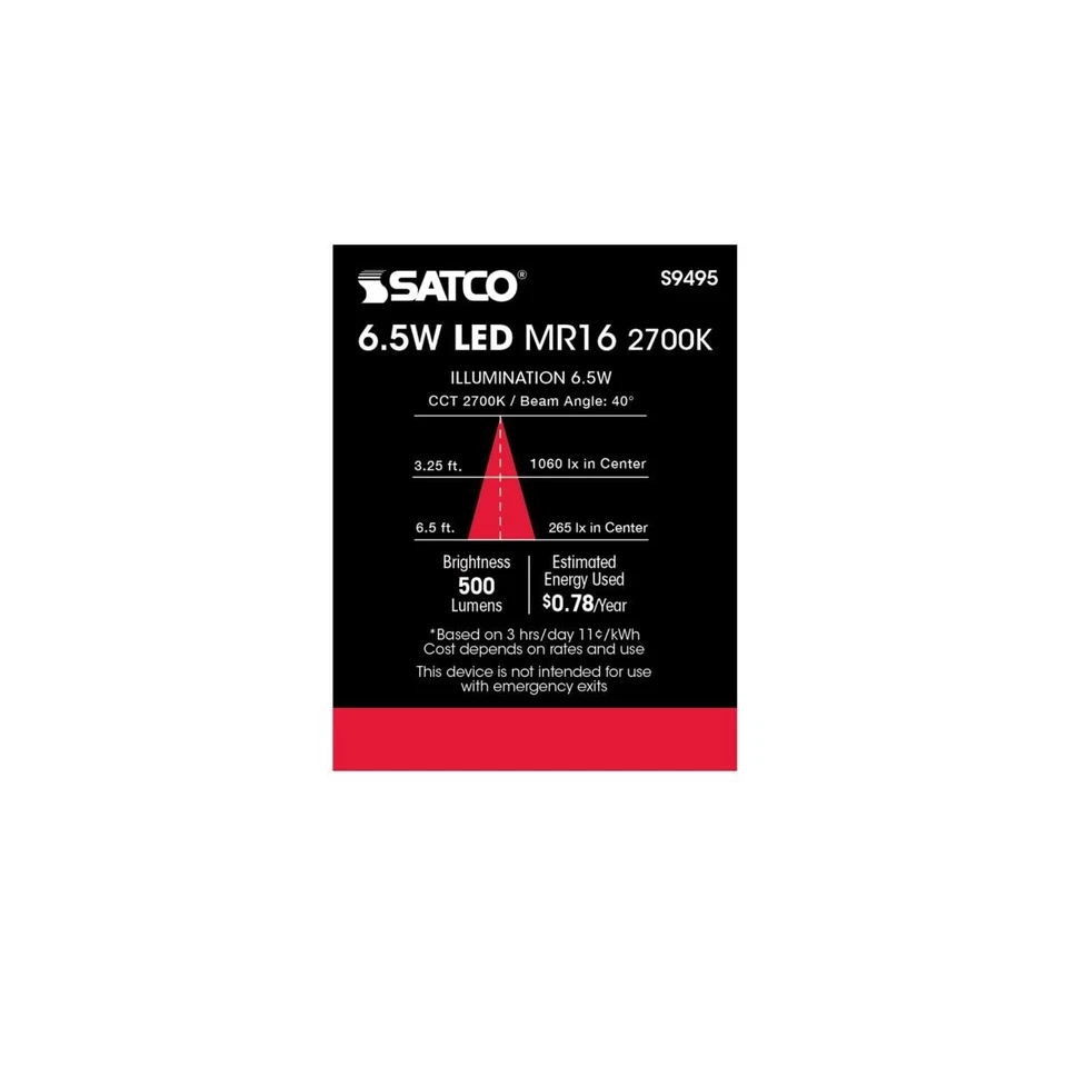 Satco S9495 - 6.5 Watt MR16 LED Bulbs - 40 deg. Beam Angle (6 or 12 pack) - Image 4 of 4