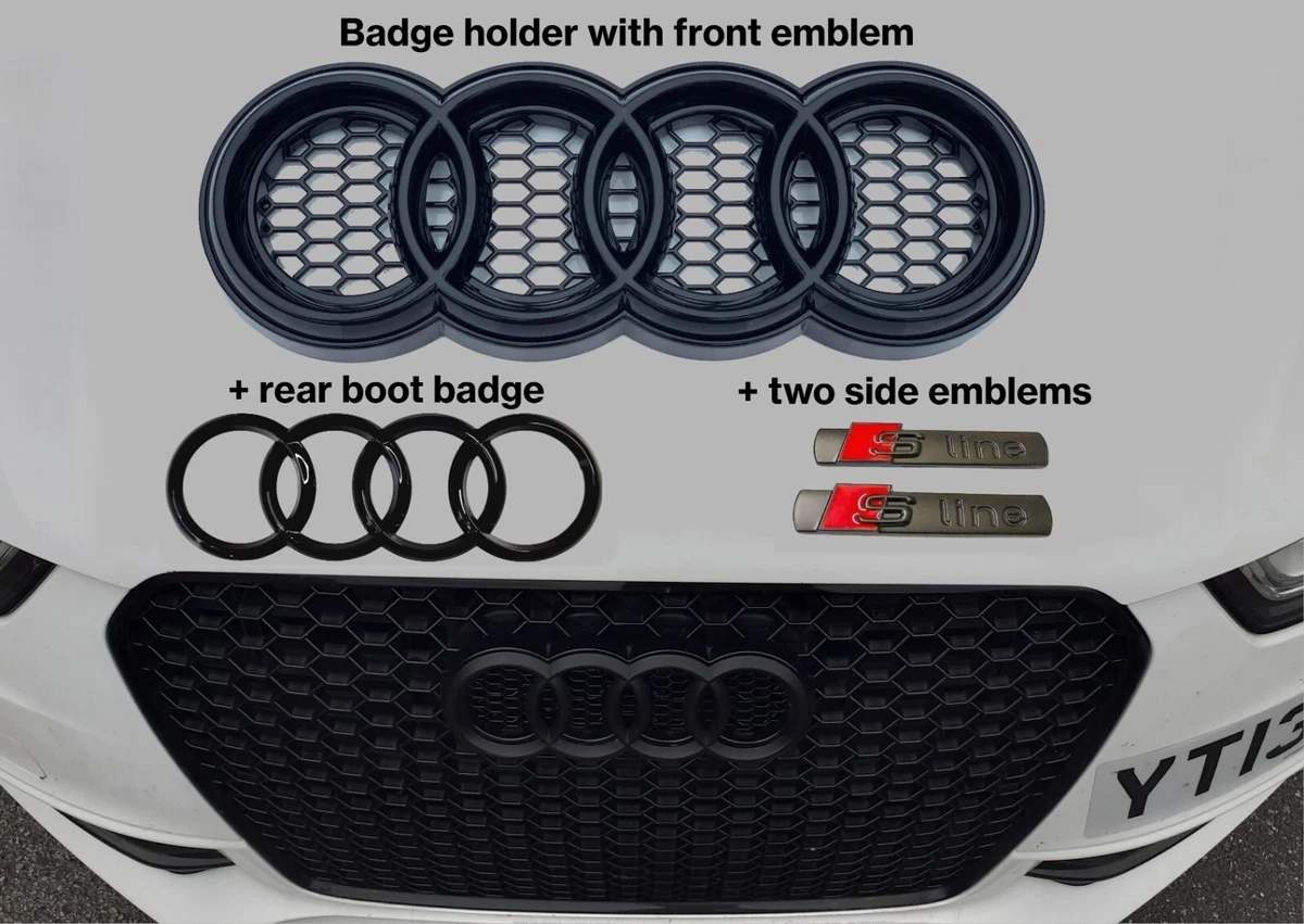 Audi badge holder emblem full set for honeycomb grills with logos in matt black