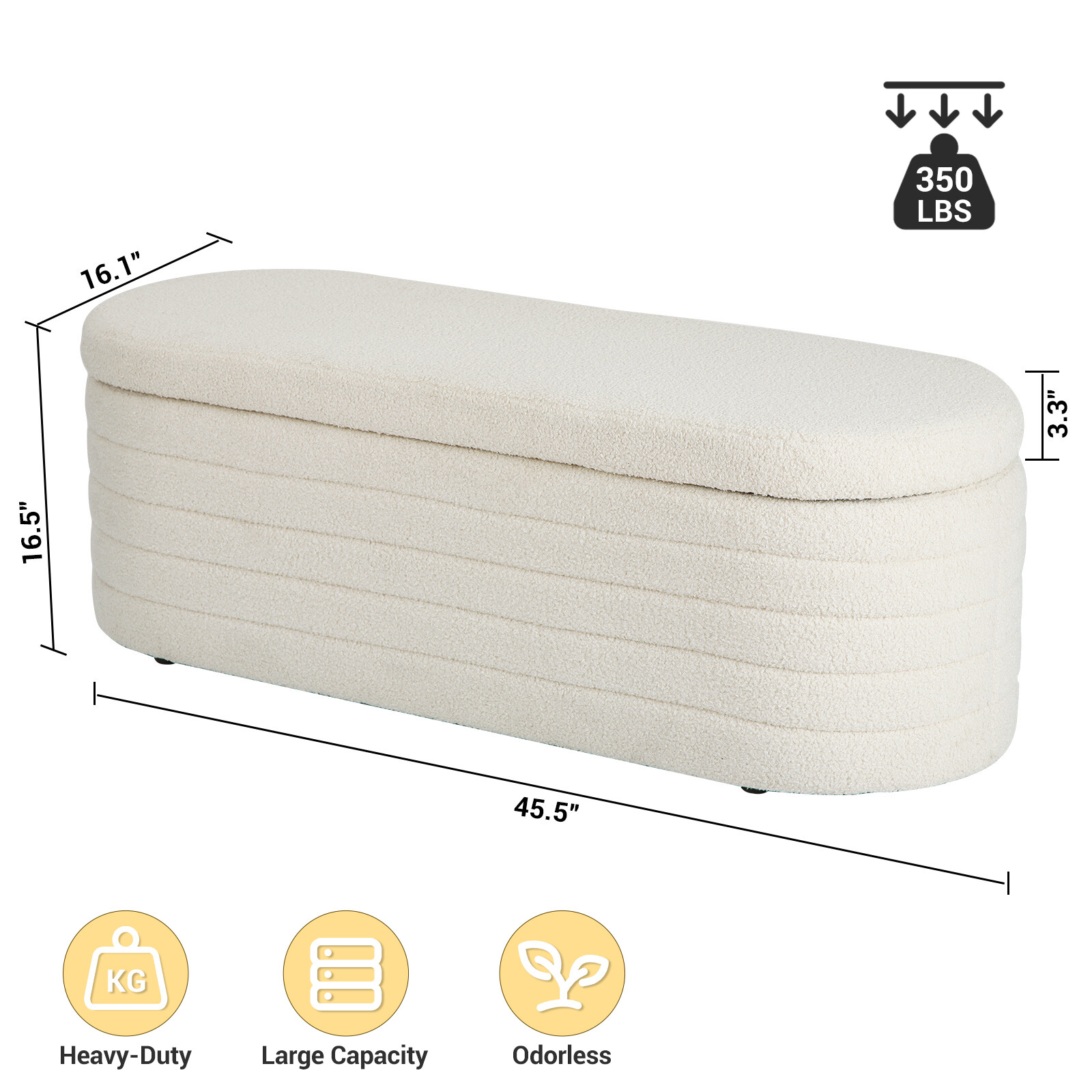 Teddy Sherpa Storage Ottoman Bench, Upholstered Window Bench for Living Room