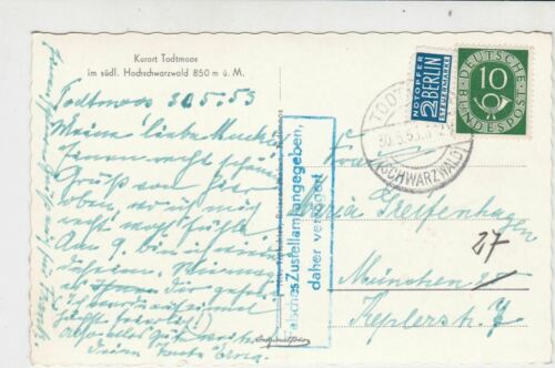 Germany 1953 Todtmoos Cancel Obligatory Tax Aid for Berlin Stamps Card Ref 26007 - Picture 1 of 2