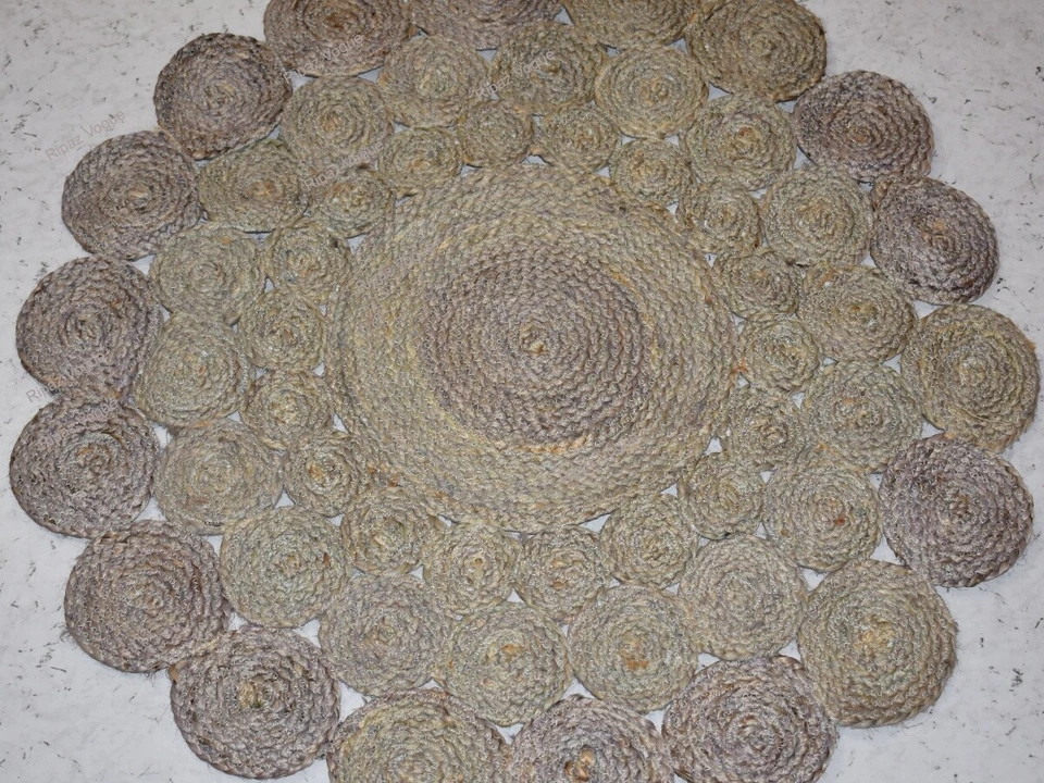 Gray Dye Round Jute Rug Circle Design Area Rug Farmhouse Jute Carpet - Image 2 of 4