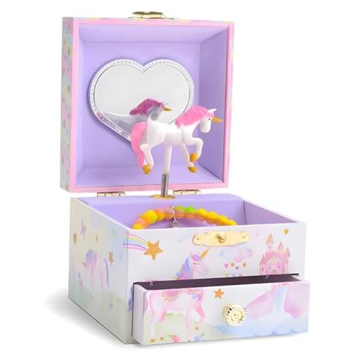 Unicorn Musical Jewelry Box for Girls with Spinner and Drawer-image