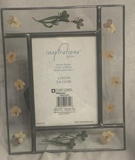 Pressed Botanical Flowers Photo Frame Leaded Glass Holds 3.5  x 5   2001