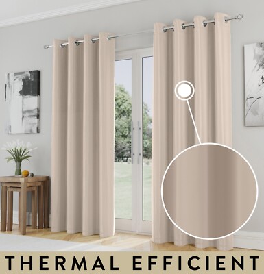Einfache natürliche Thermovorhänge 66 x 72 Zoll Ösen für Wohnzimmer & Schlafzimmer