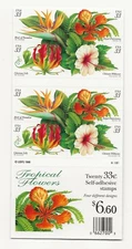 1999 33 cent Tropical Flowers Booklet of 20 Scott #3313b, Mint NH