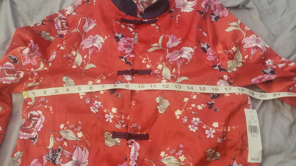 Chaqueta kimono recortada asiática de poliéster roja para mujer Lord & Taylor talla S nueva con etiquetas Foto 4 de 4