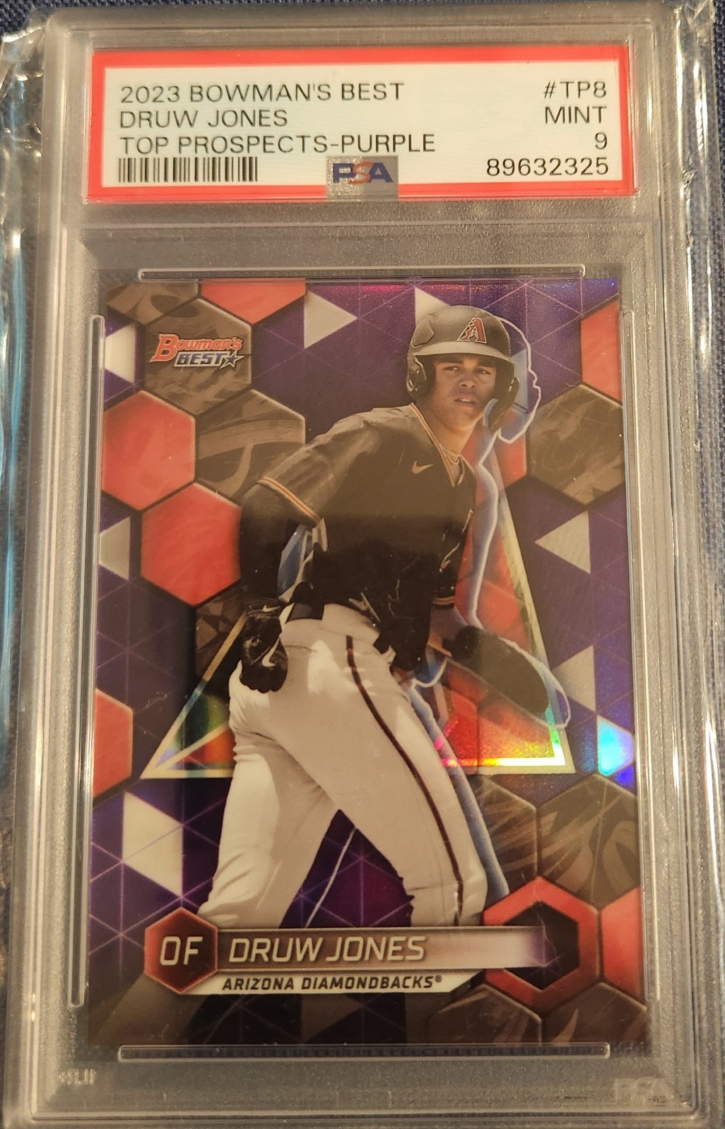 2023 Bowman's Best Druw Jones #TP-8 Purple Refractor 93/250 (RC)/ PSA 9