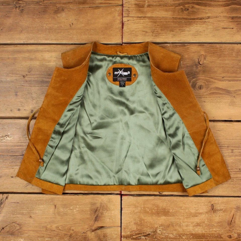 Chaleco Vintage Máxima Cuero L Años 90 Gamuza Beige Mujer Foto 4 de 4