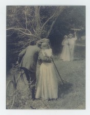 1800's Couples with Bicycle and Photographer 4 1/2 x 3 1/2 inches 3-D Picture