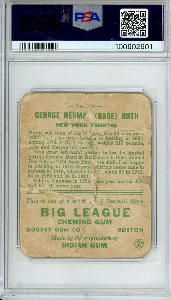 1933 GOUDEY #149 BABE RUTH PSA 1 - Image 2 of 2