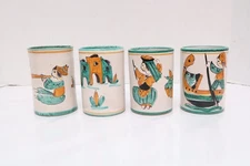 SET 4 Rare VTG C. A. S. Vietri Italy Village Scene Ceramic Pottery Mugs Tumblers