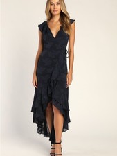 Lulu's Navy Textured Ruffle Wrap High-Low Dress