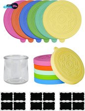 12 Pack Silicone Oui Yogurt Jar Lids with 12 Labels Food Grade Lids for 5Oz