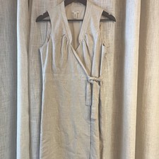 J. Crew Faux Wrap Dress 100% Linen Womens Size 6 Safari Minimalist Ivory Stretch