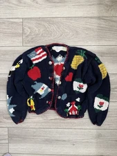 Vintage Eagles Eye Hand Knit Cardigan Sweater 90s Size Medium