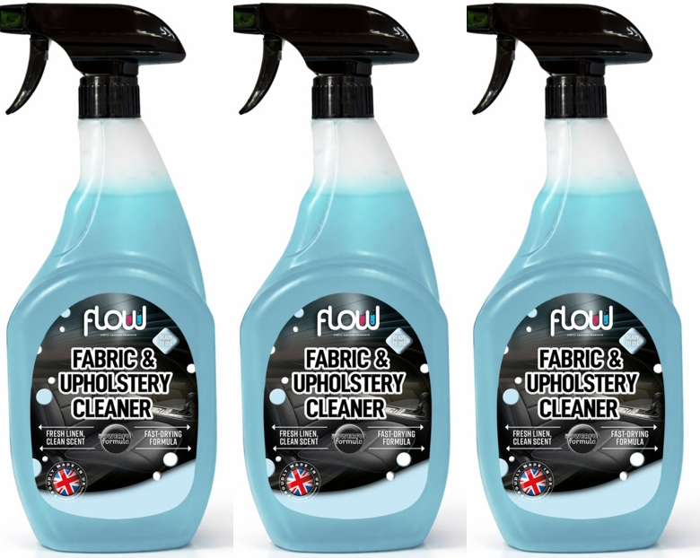 3x FlowChem Fabric Upholstery Cleaner Interior Car Van Dirt Stains Odours 750ml
