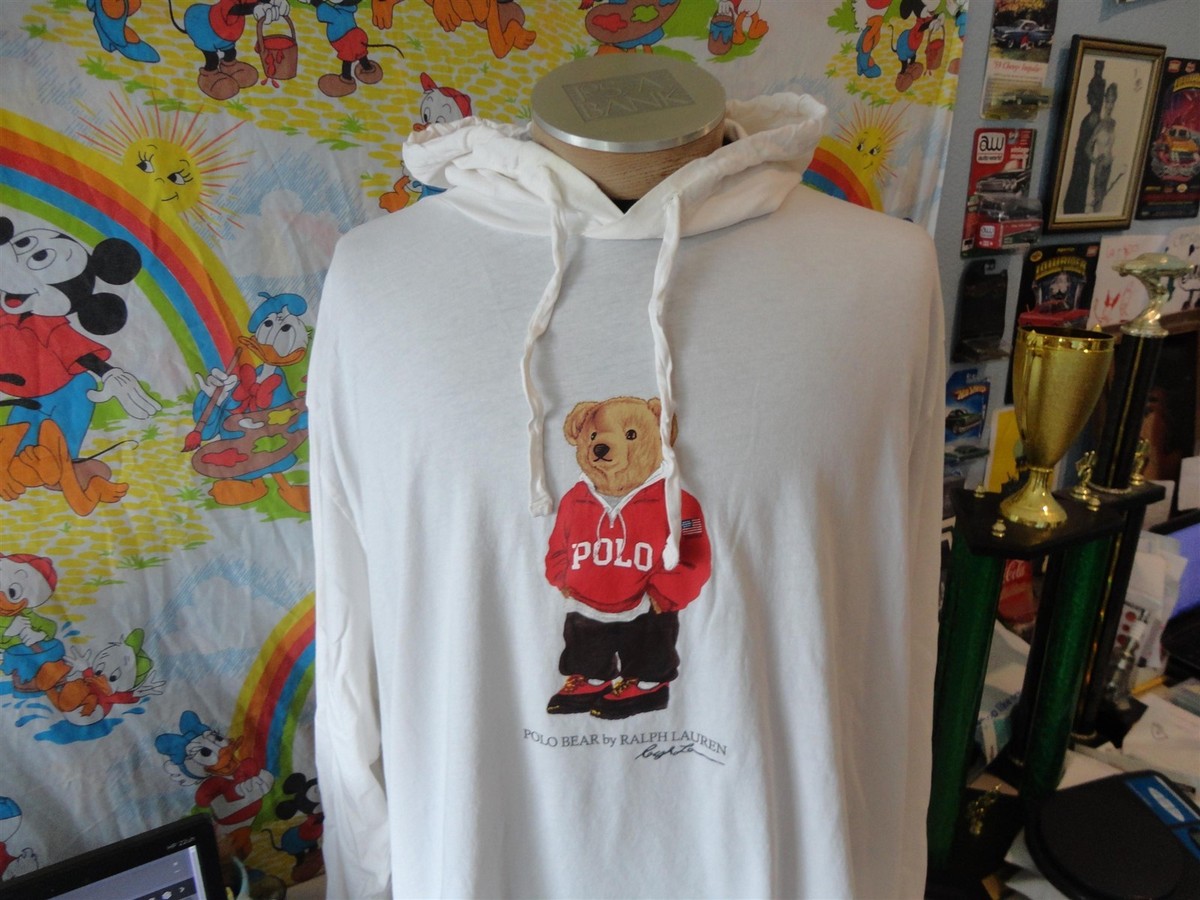 Vintage Polo Ralph Lauren Mens Hoodie White T Shirt 3XL USA Preppy POLO BEAR