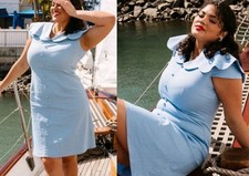 Ivy City Co Aida Dress Midi Blue Stretch Retro Coquette Womens Large NWT