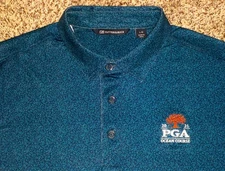 NWOT Men's CUTTER & BUCK Polo L BLUE Leaf Print All Over w/2021 PGA OCEAN COURSE