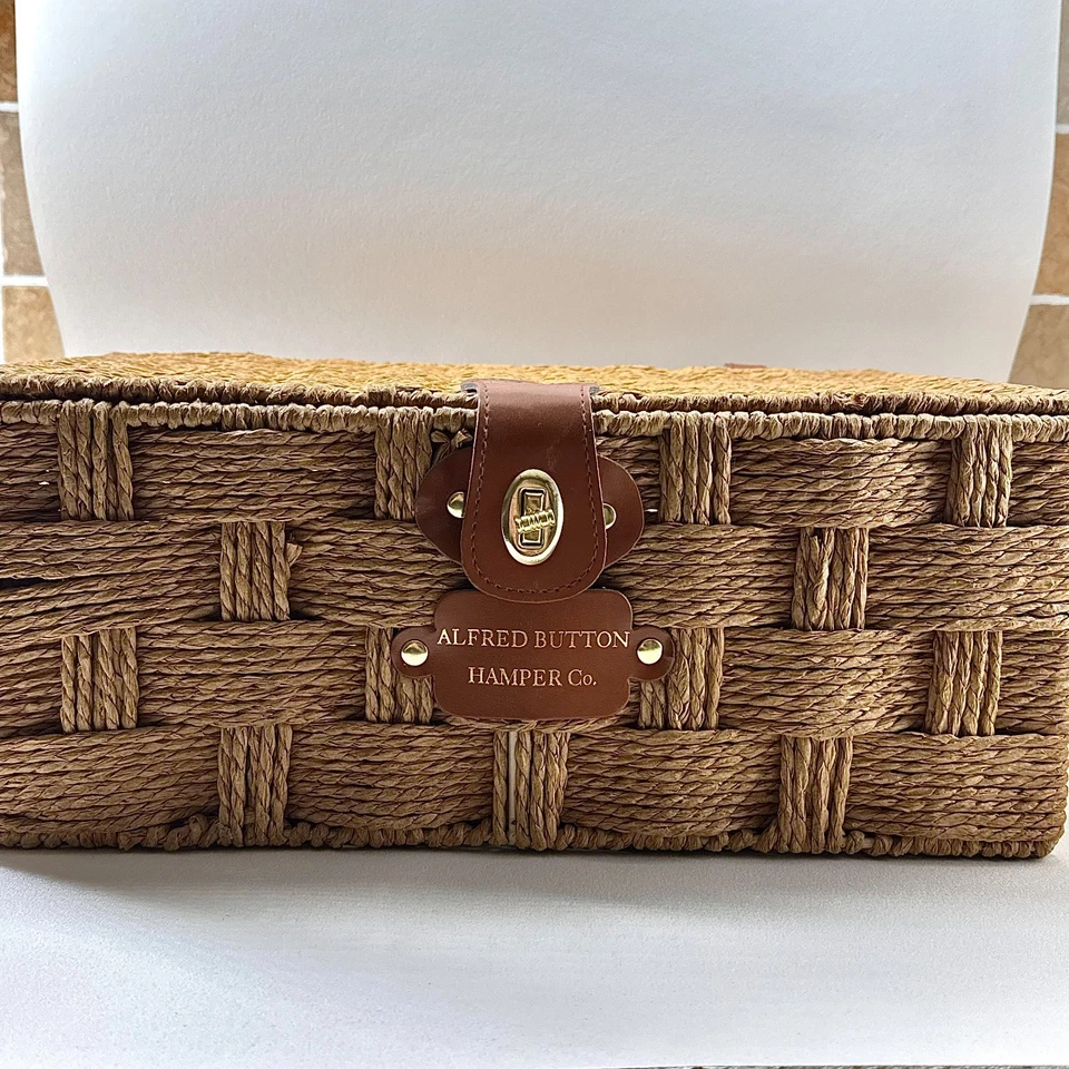 Wicker Picnic Hamper Storage Basket Alfred Button Co Lunch Sewing Craft Box - Image 2 of 4