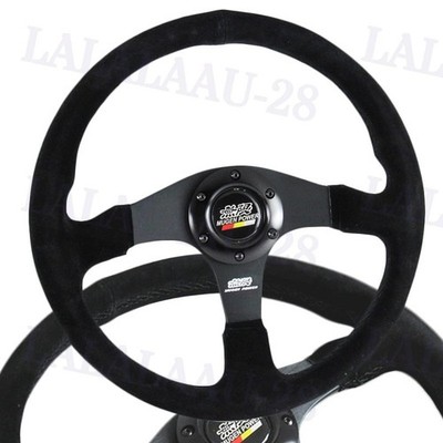14'' MUGEN Racing Style Black Stitching Suede Sport Steering Wheel w Horn Button