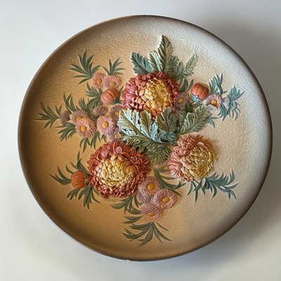 Bossons 1959 Hand Painted Floral Chalk Plaque Round Mid Century Collectible
