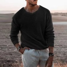 Men's V-Neck Knitted Sweater Casual Loose Long Sleeve Pullover Plus Size S-3XL
