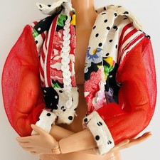 Vintage 90s Barbie Doll Teen Talk Redhead Coat Jacket Red Black Floral Dot Spot