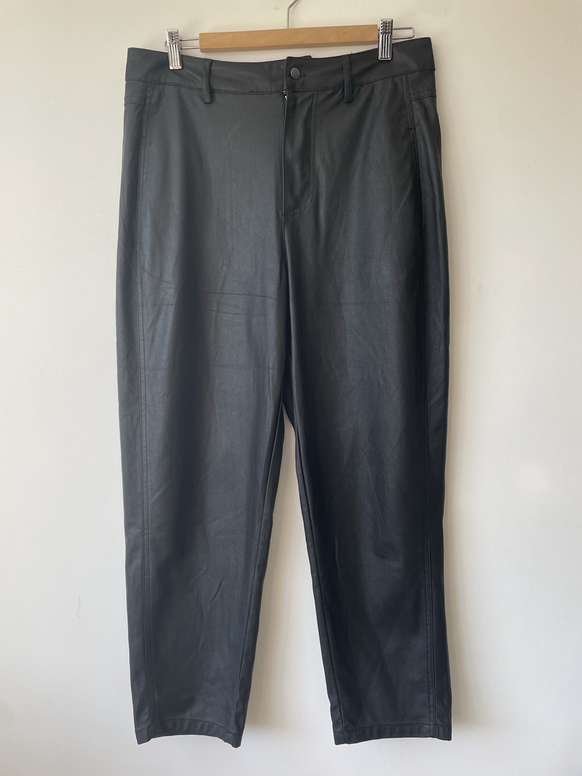 Zara Wet Look High Waisted Cropped Jeans Womens M UK 12 Black Trousers