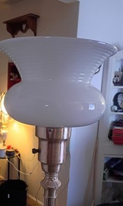Antique Vintage Art Deco Torchiere Floor Lamp With Milk Glass/Bell Lamp Shade 
