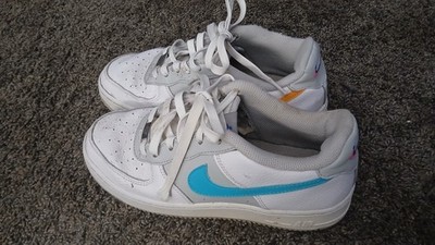 Nike Air Force 1 Low Swoosh Size Men's 7 White With Teal Yellow 