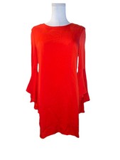 Milly Women size 4 Red Ruffle Silk Blend Dress Long Sleeves Made in USA