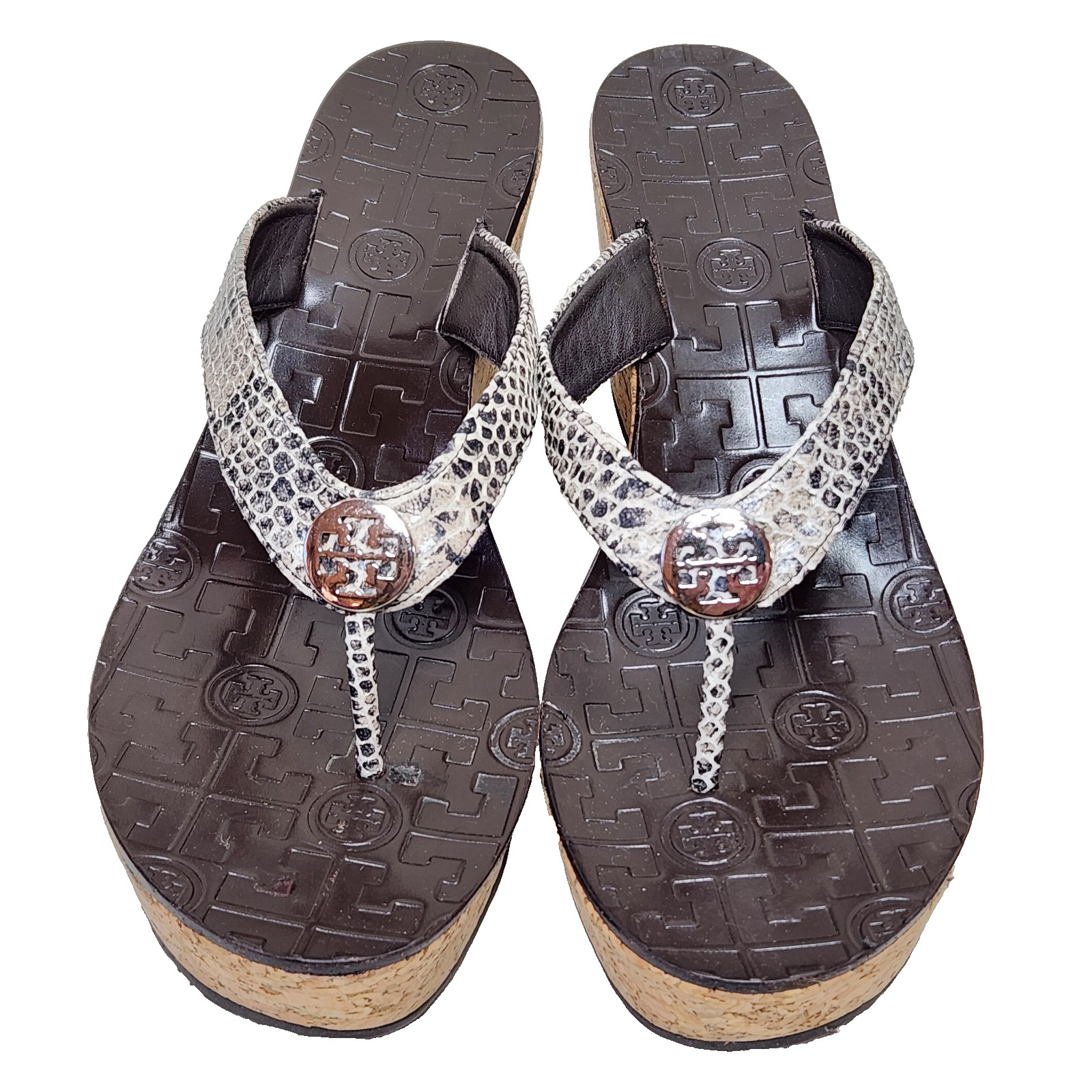 TORY BURCH Python Platform Wedge Logo Thong Sanda… - image 3