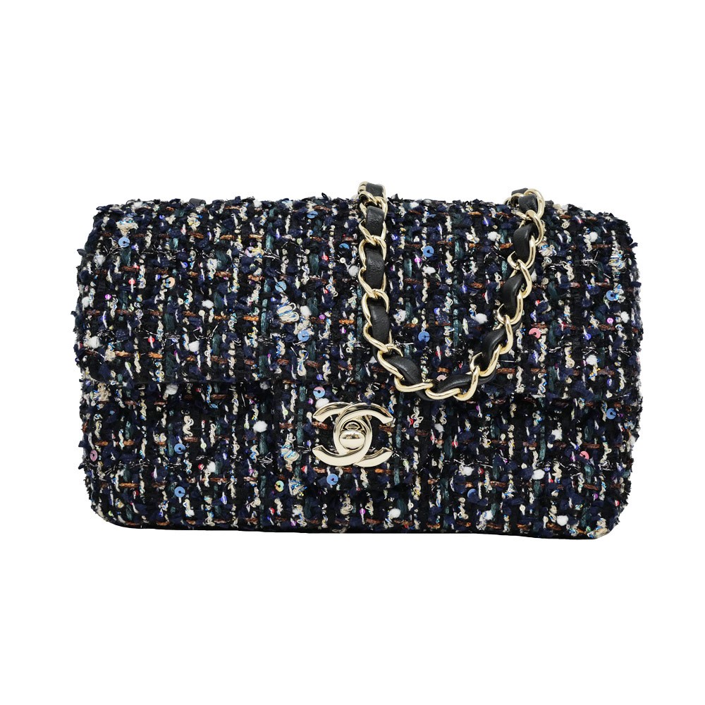 Chanel Navy Tweed Chain Shoulder Bag 779303