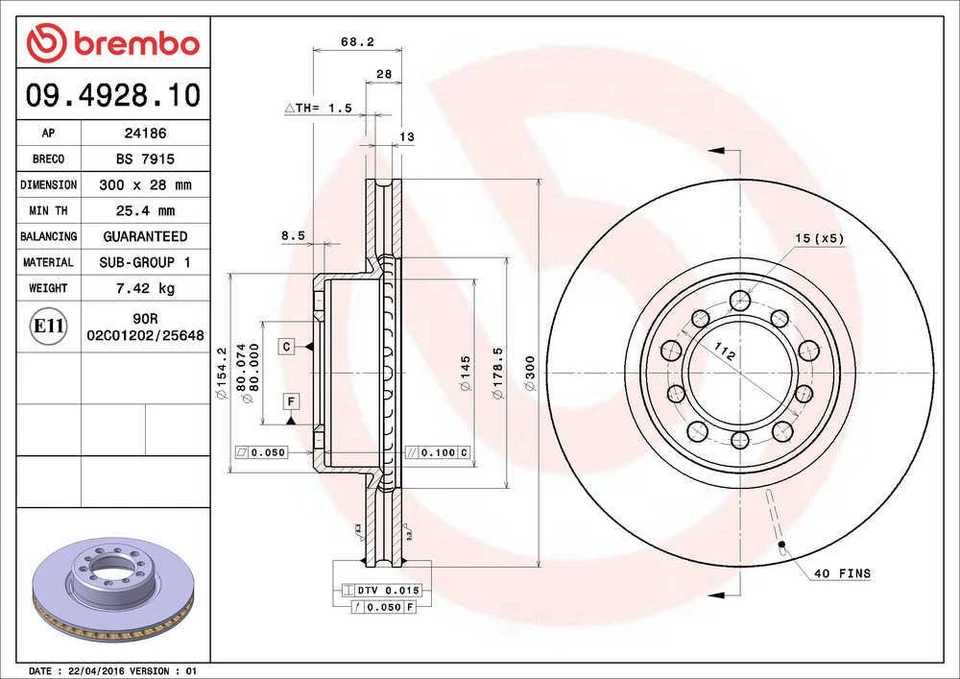 Rotor de freno de disco compatible con Mercedes-Benz 420SEL 1986-1991 560SEC, 560SEL 300SE, 300SEL Foto 2 de 4