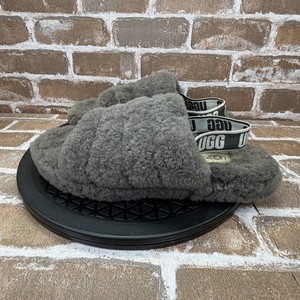 UGG Fluff Yeah Gray Sheepskin Furry Slide Slippers Sandals Girls Youth Size 6