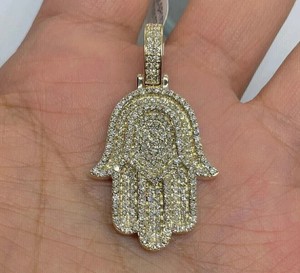 Authentic Men's 2.50Ct Round Lab Created Diamond Hamsa Hand Pendant 14K Yellow Gold Plated