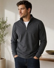 Calvin Klein Jeans Men  s Quarter Zip Pullover Medium Charcoal Heather NWT