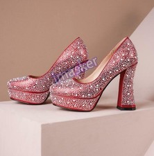 Women Fashion Rhinestone Wedding Shoes Banquet Party Dance High Heel Pump Shoes