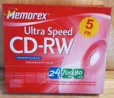 NEW Sealed Memorex 5PK CD-RW 24X 700MB 80Min Ultra High Speed Discs