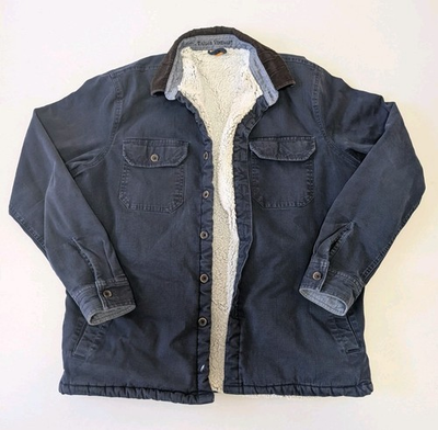 #ad Tailor Vintage Jacket Barn Chore Coat Mens Navy Blue Sherpa Lined Shacket Large $34.99