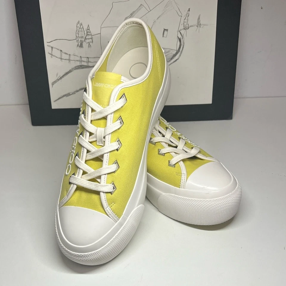 Tênis plataforma Jimmy Choo Palma Maxi Demi & Latte logotipo lona feminino tamanho 11 - Imagem 2 de 4