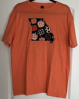 Fall Pumpkin Appliqué Orange T-shirt Missouri Harvest Autumn Halloween Sz L