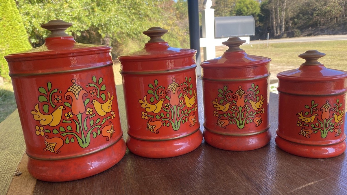 EUC/LN Vintage Kromex Canister Set Orange Yellow Full Set | eBay