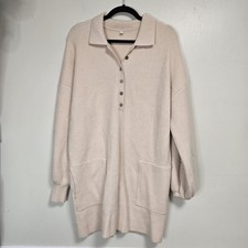 Womens Cream Corduroy Knit Half Button Sweater Dress Size Small