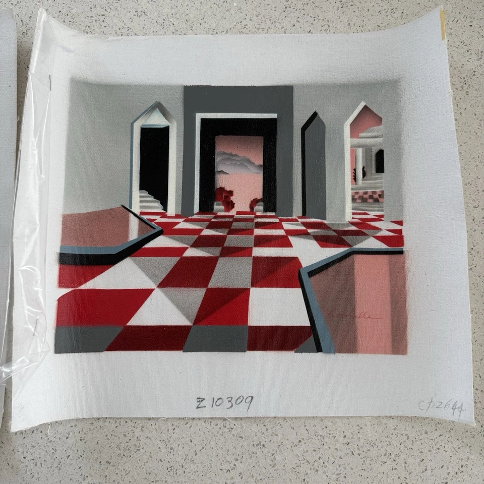 Винтажный WOODVILLE оригинальный масло на холсте набор из 2 - без рамы геометрический MCM - Изображение 2 из 4