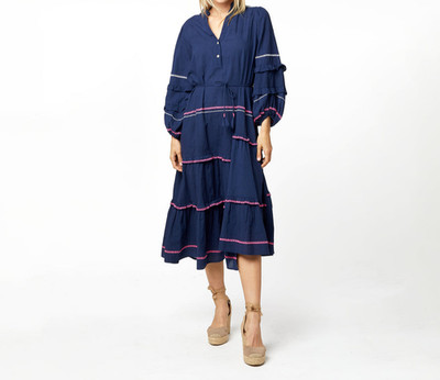 Kerri Rosenthal Pheobe Cotton Midi Dress Embroidered Heart Long Sleeve S 271080