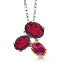925 Silver and 10K Yellow Gold Ruby Red Mystic Topaz and Created Ruby Pendant