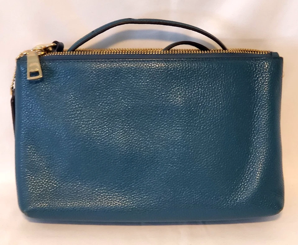 Coach Teal Crossbody Bag With Double Zipper Closure & Strap - Image 2 of 4