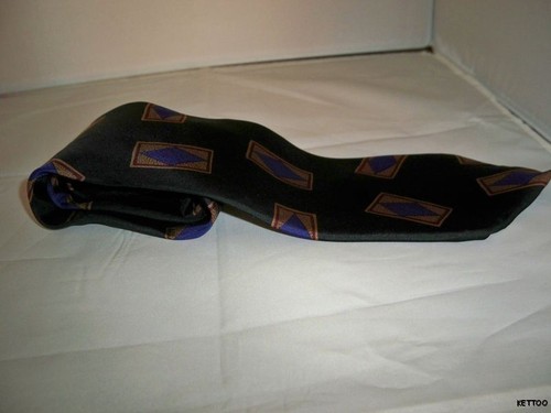 Vintage Perry Ellis Imported Silk Men's Necktie Black with Purple Gold Maroon - Picture 5 of 5